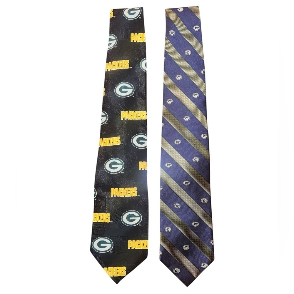 EUC Green Bay Packers NFL Team Apparel Black Navy Blue Men’s Neck Tie Set